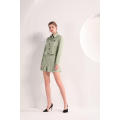Women's Olive Green Jacket and Pleated Mini Skirt